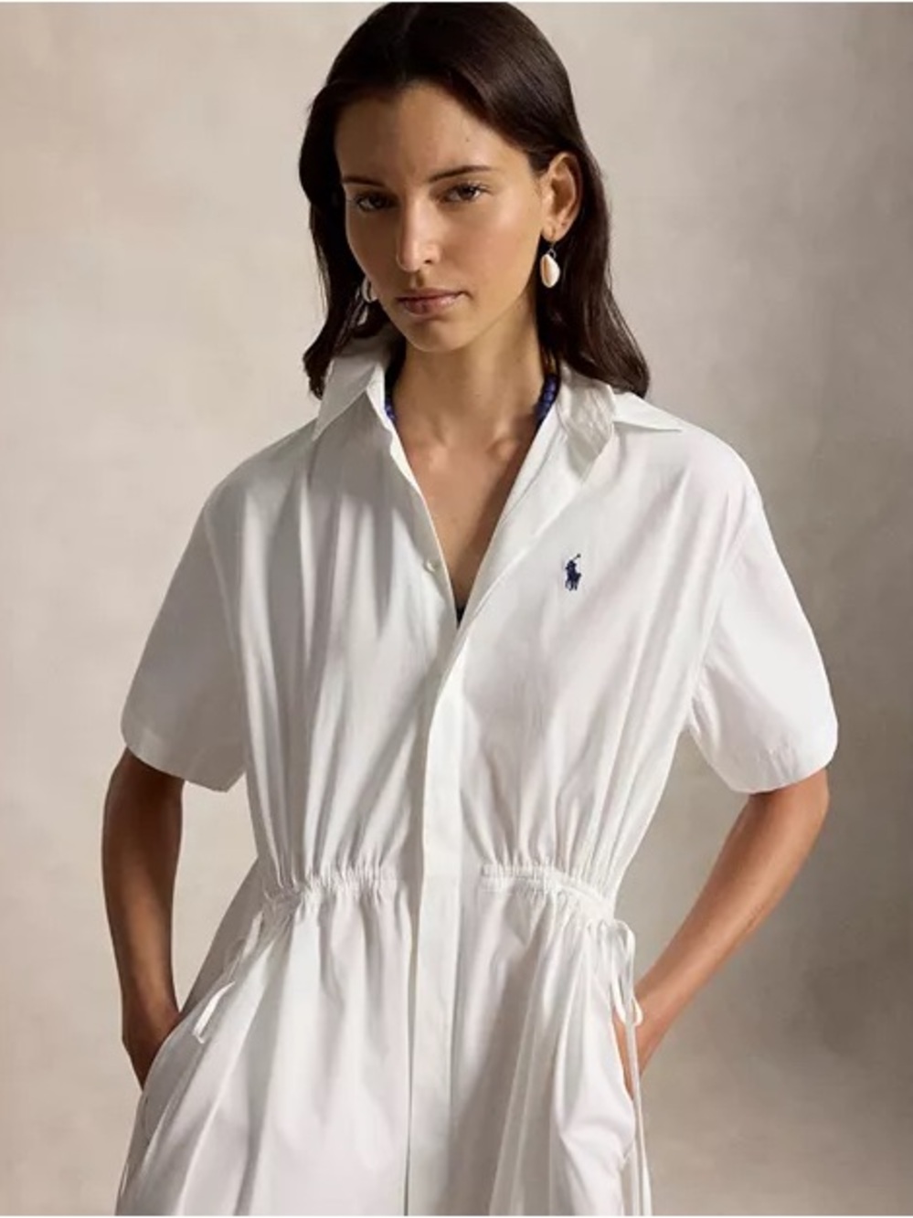 Ralph Lauren White Short-Sleeve Shirt Dress with Drawstring Waist NWT size 6